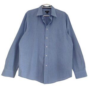 George Men's Long Sleeve Blue Checkered Button-Down Shirt, Size L.